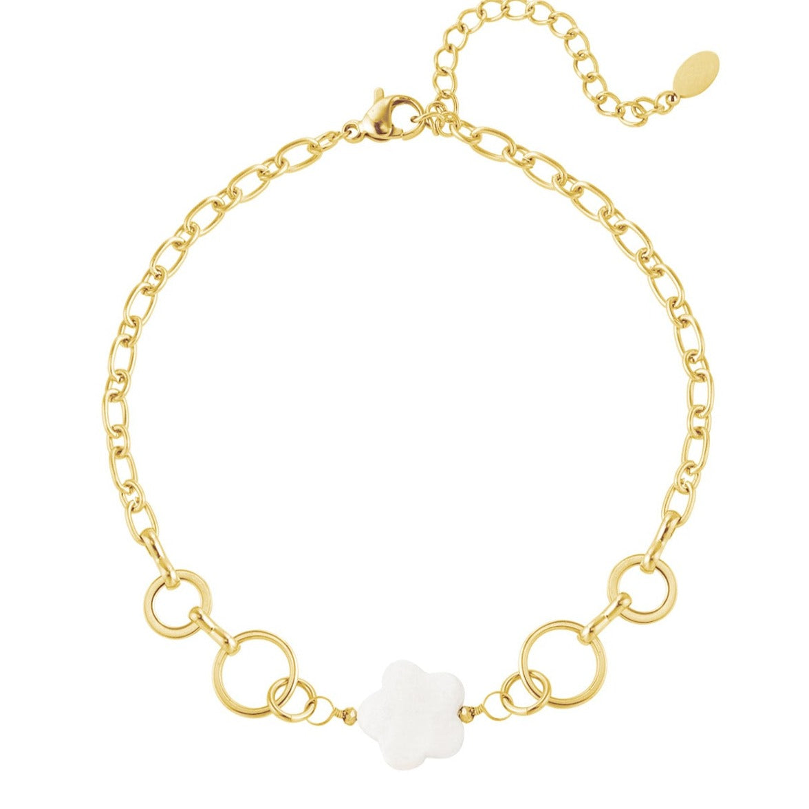 Fusskettchen mit Blume aus Muschel - golden