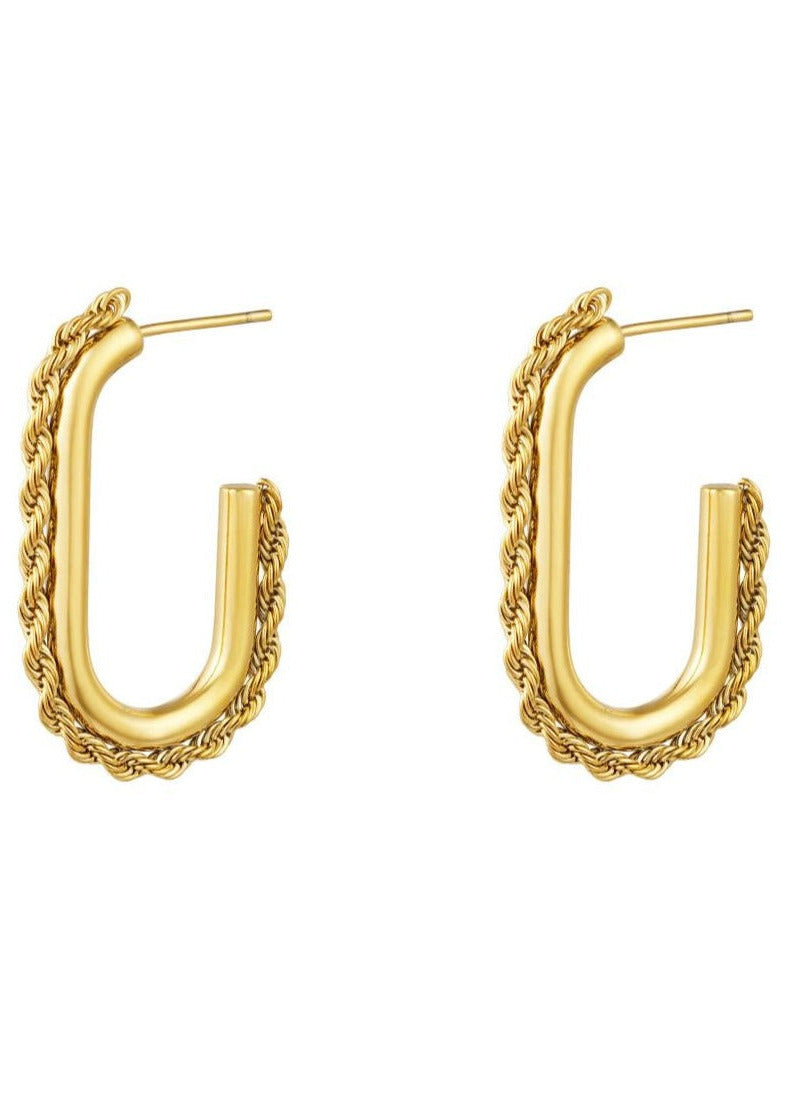 Ohrringe Ovale Creolen, Edelstahl golden