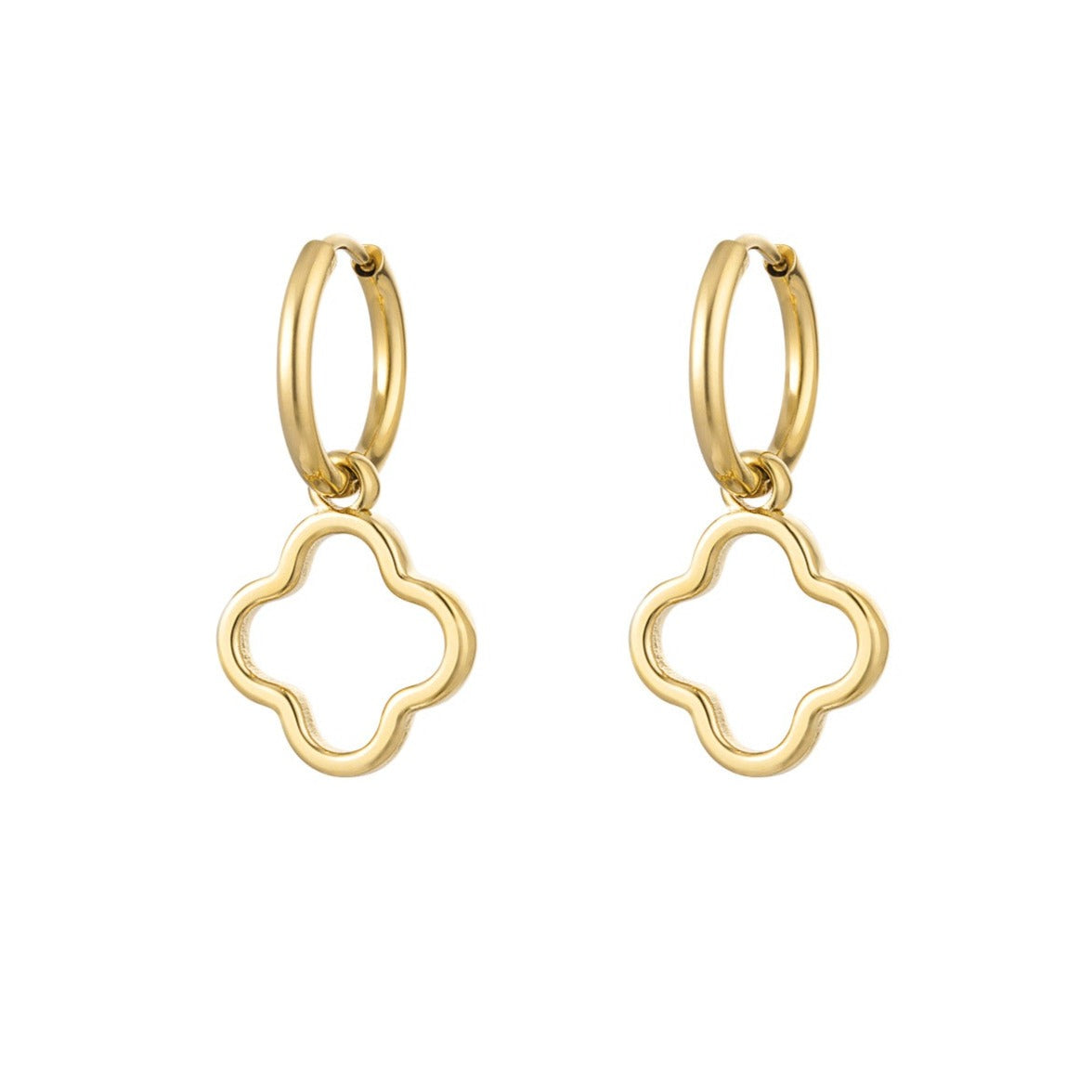 Creolen Ohrring Kleeblatt aus Edelstahl, golden