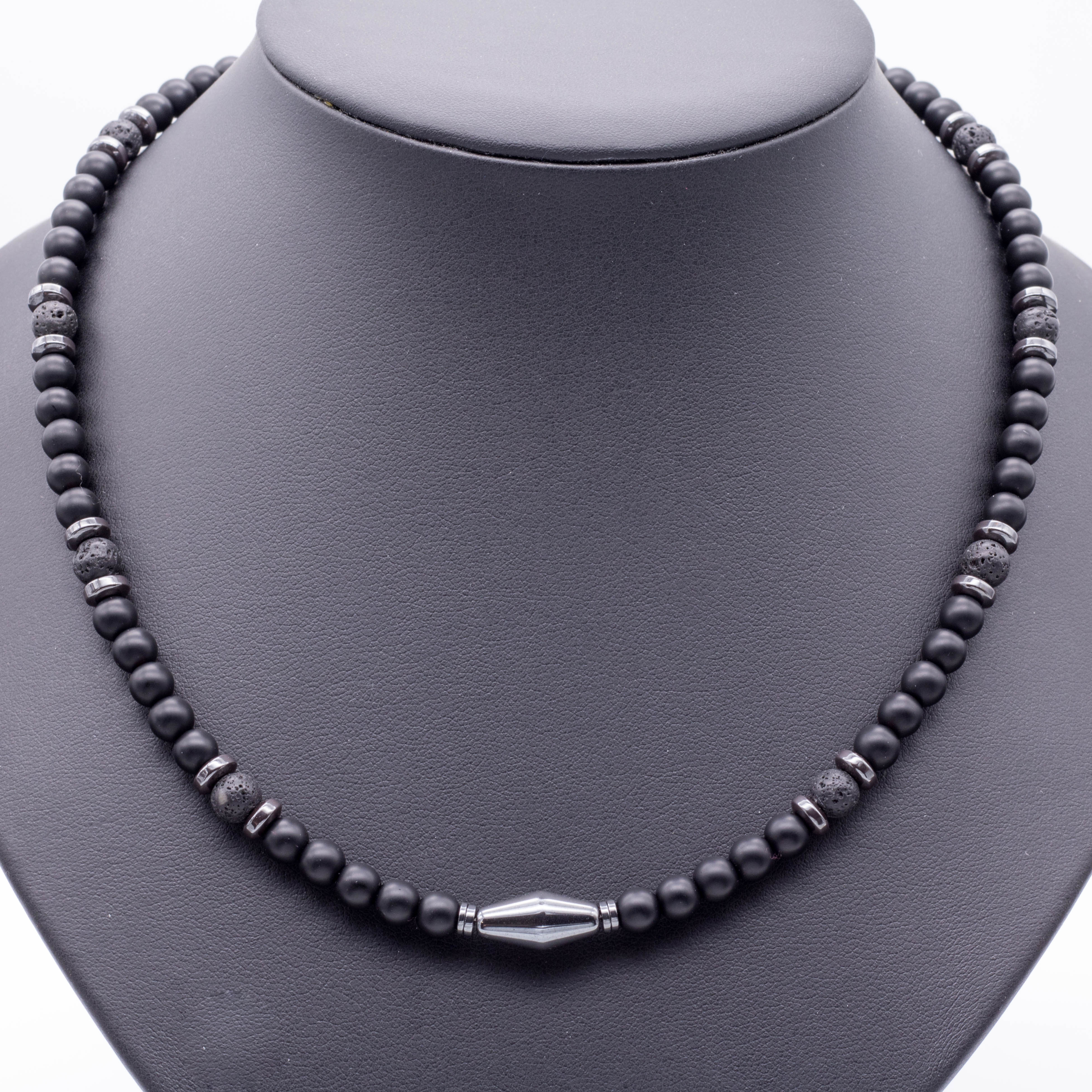 Einzigartige Achat, Hämatit und Lavaperlenkette für Männer