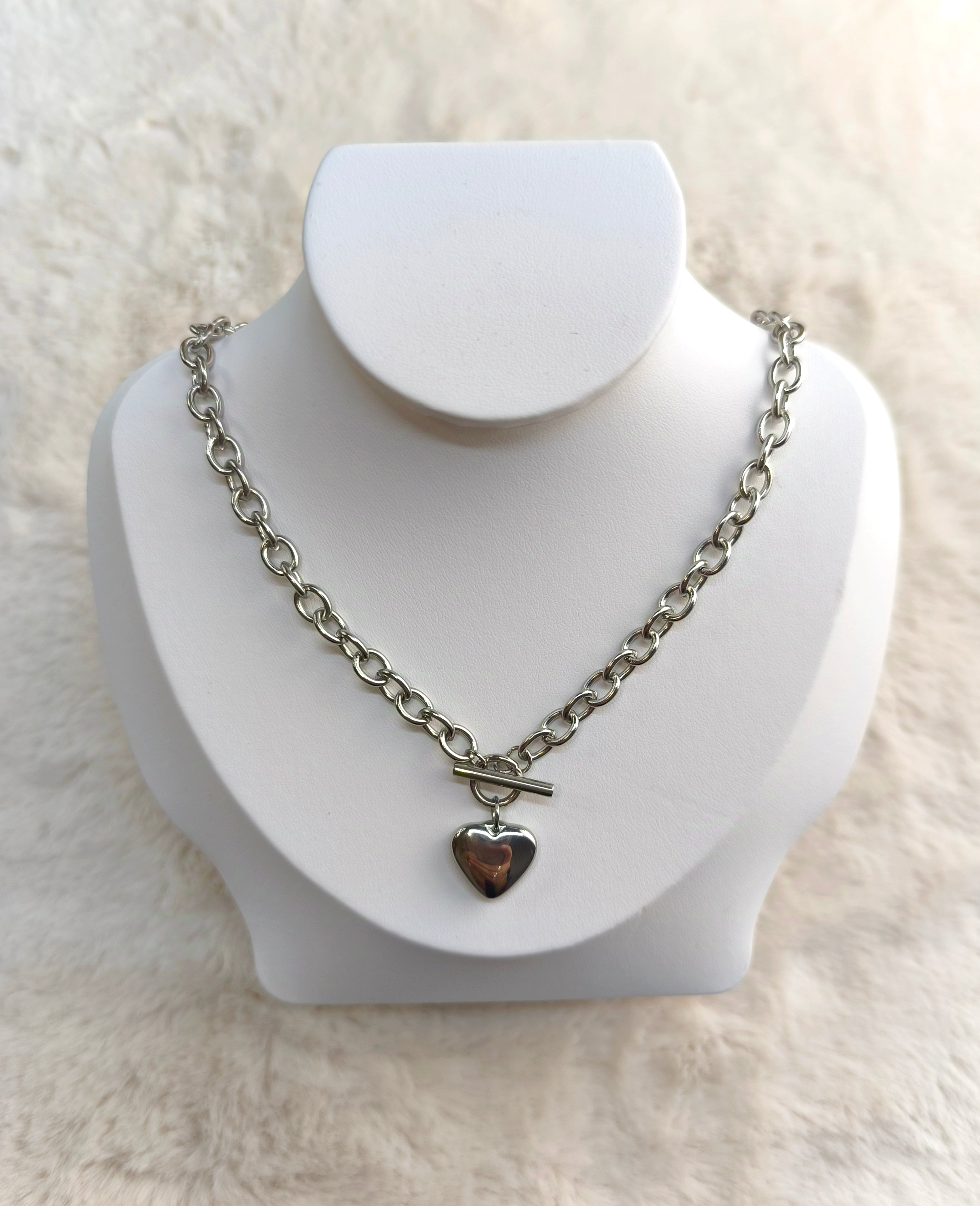 Grobe Gliederkette mit Herz in silber