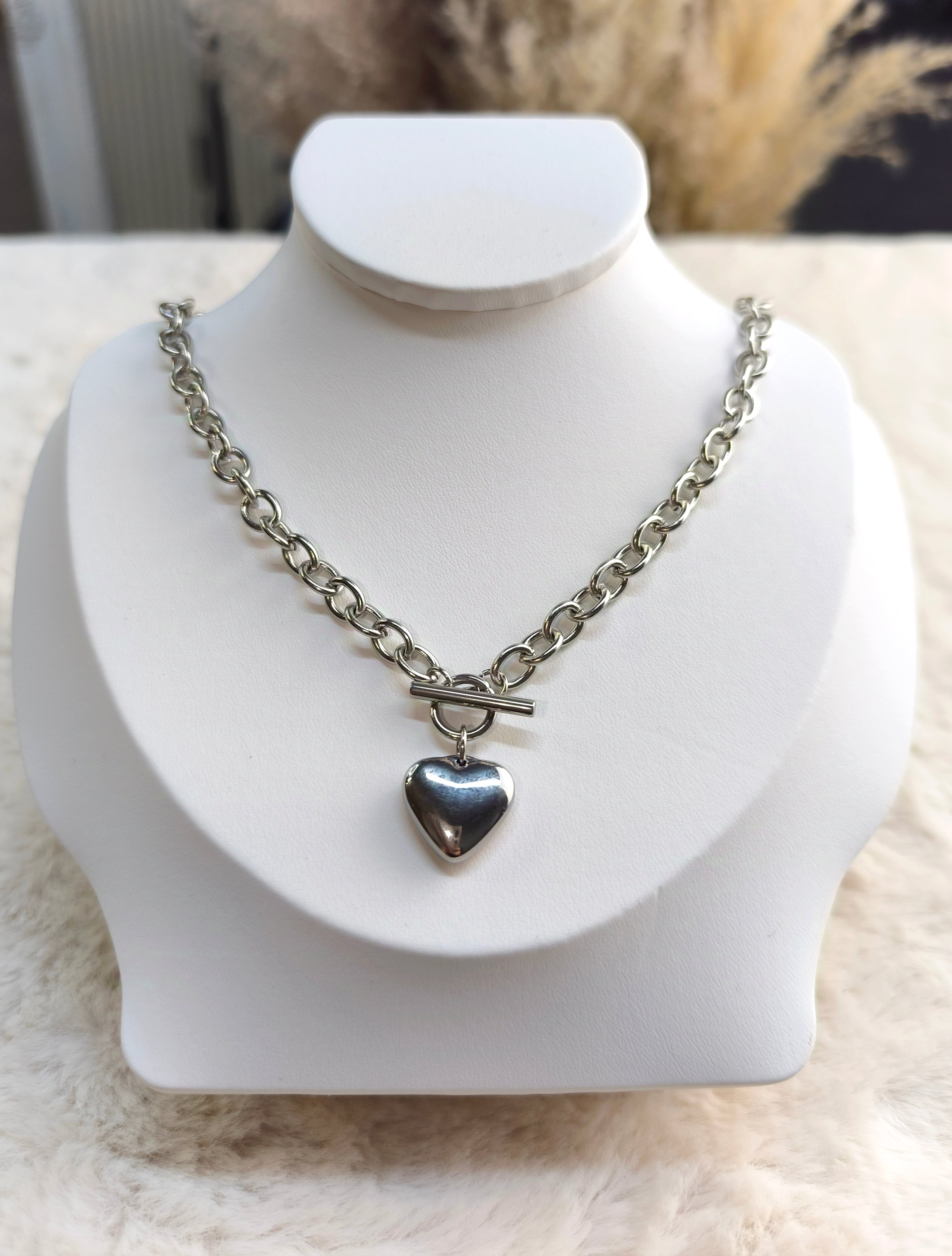 Grobe Gliederkette mit Herz in silber