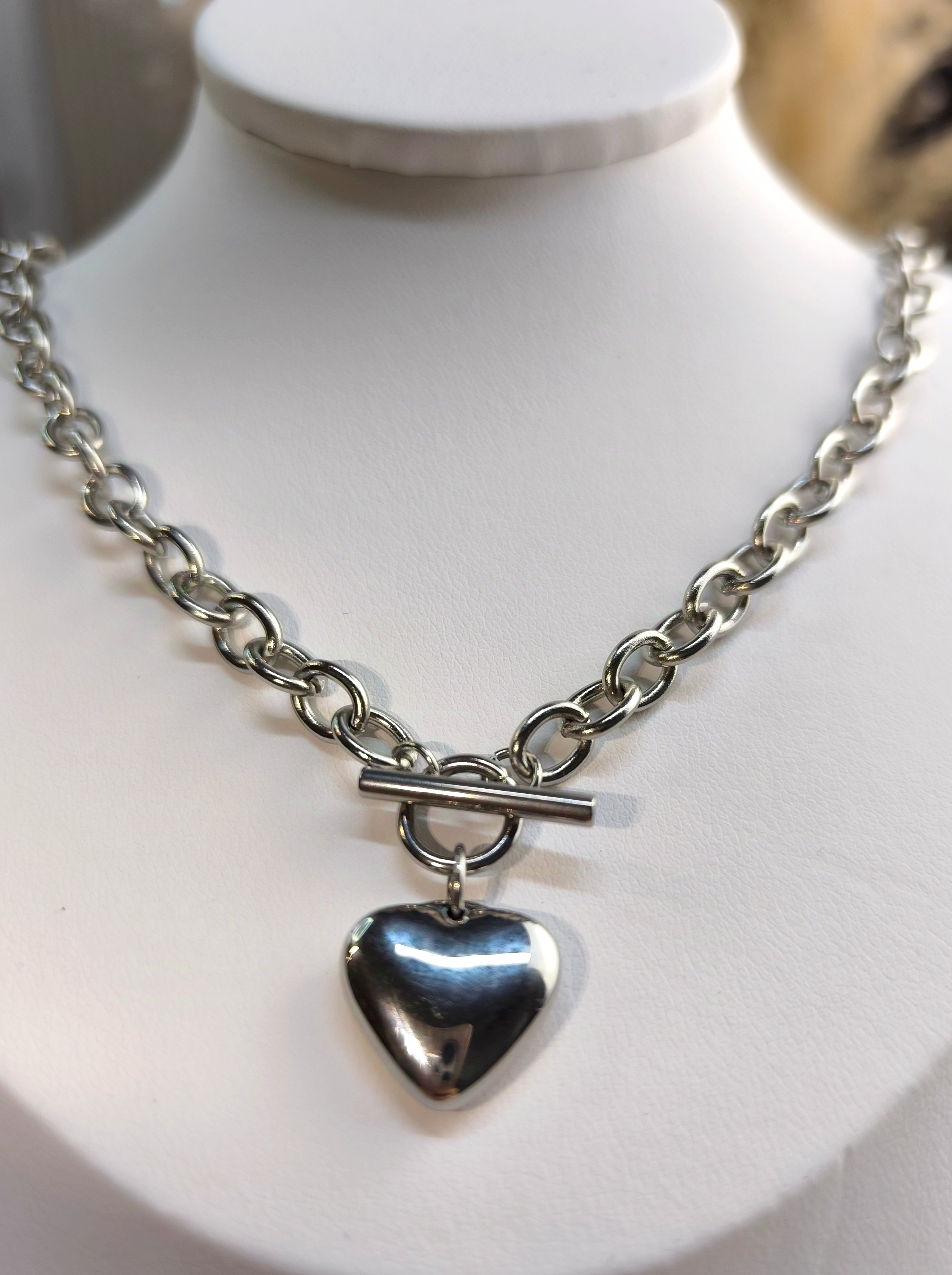 Grobe Gliederkette mit Herz in silber