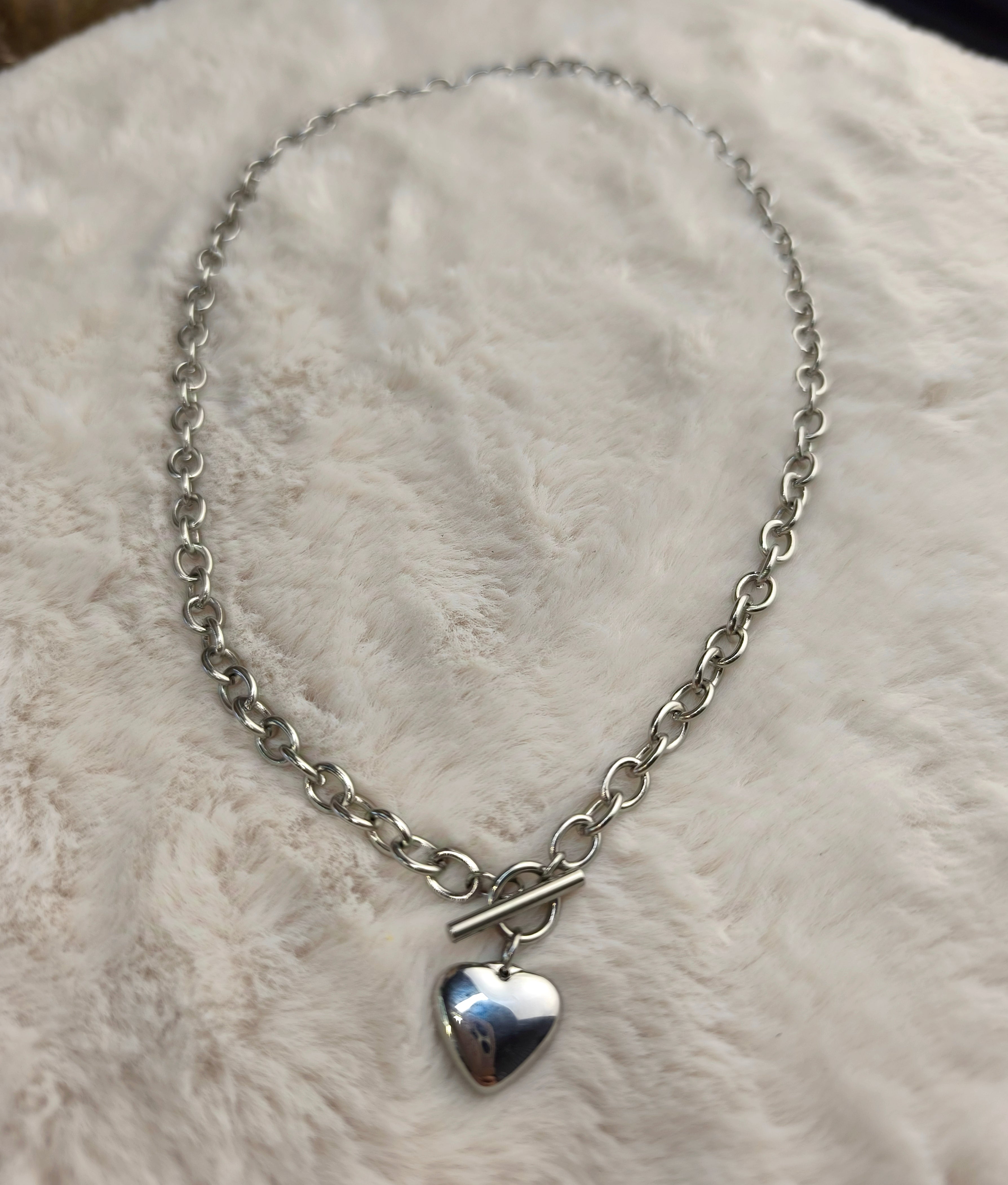 Grobe Gliederkette mit Herz in silber