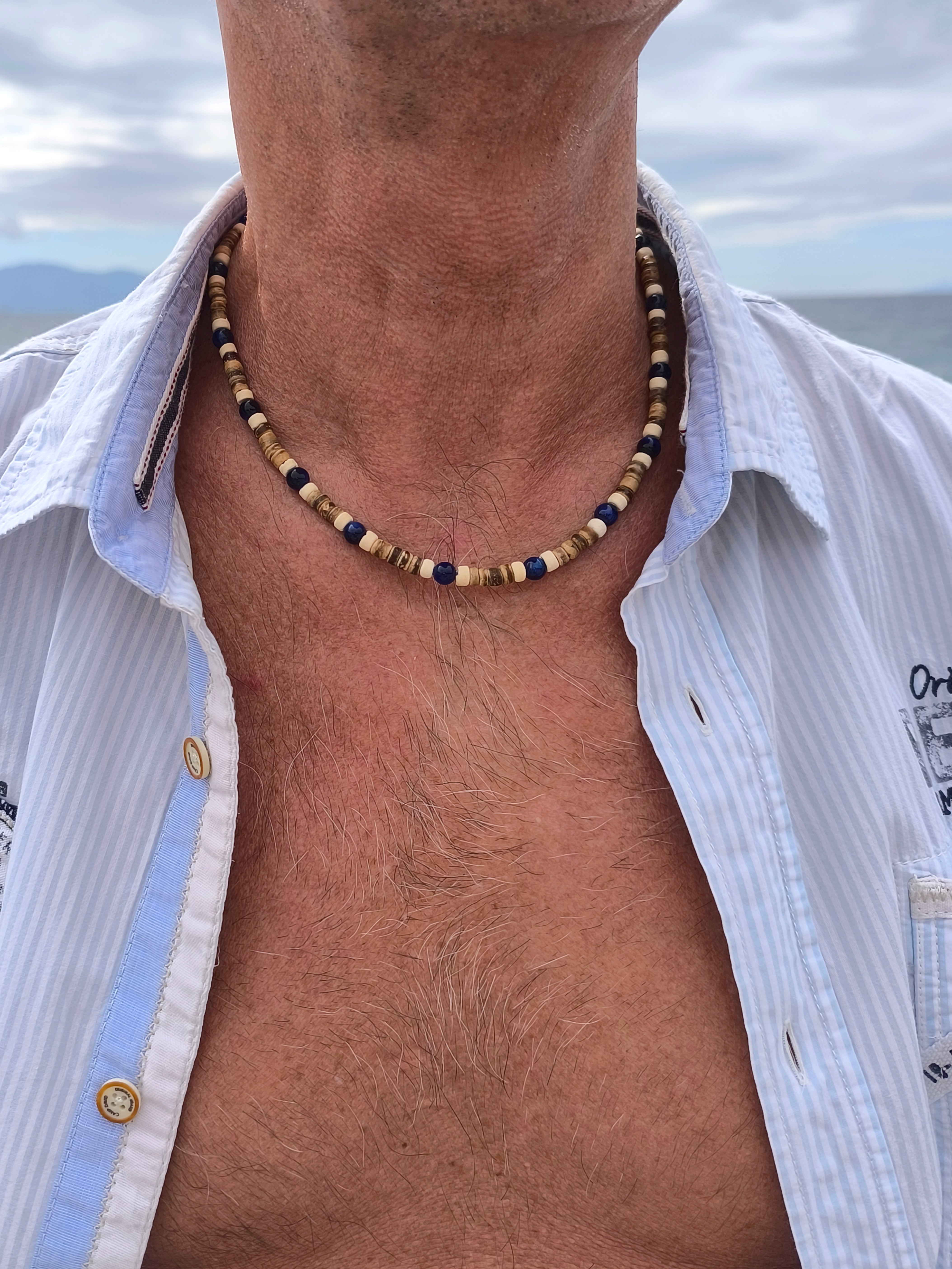 Kokosnusskette im Surferstyle mit Achatperlen