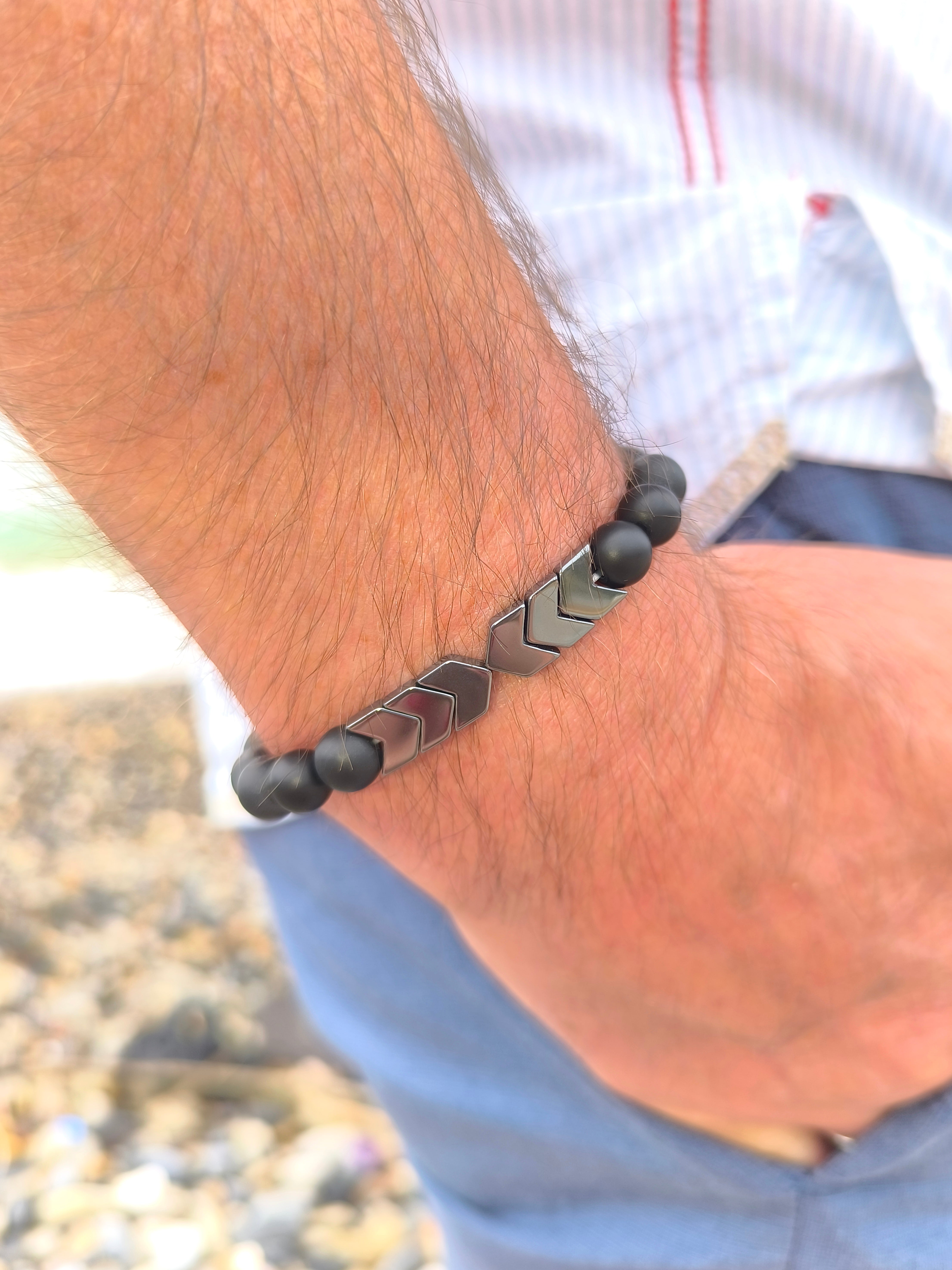 Armband mit schwarzem Achat und Hämatit 6mm