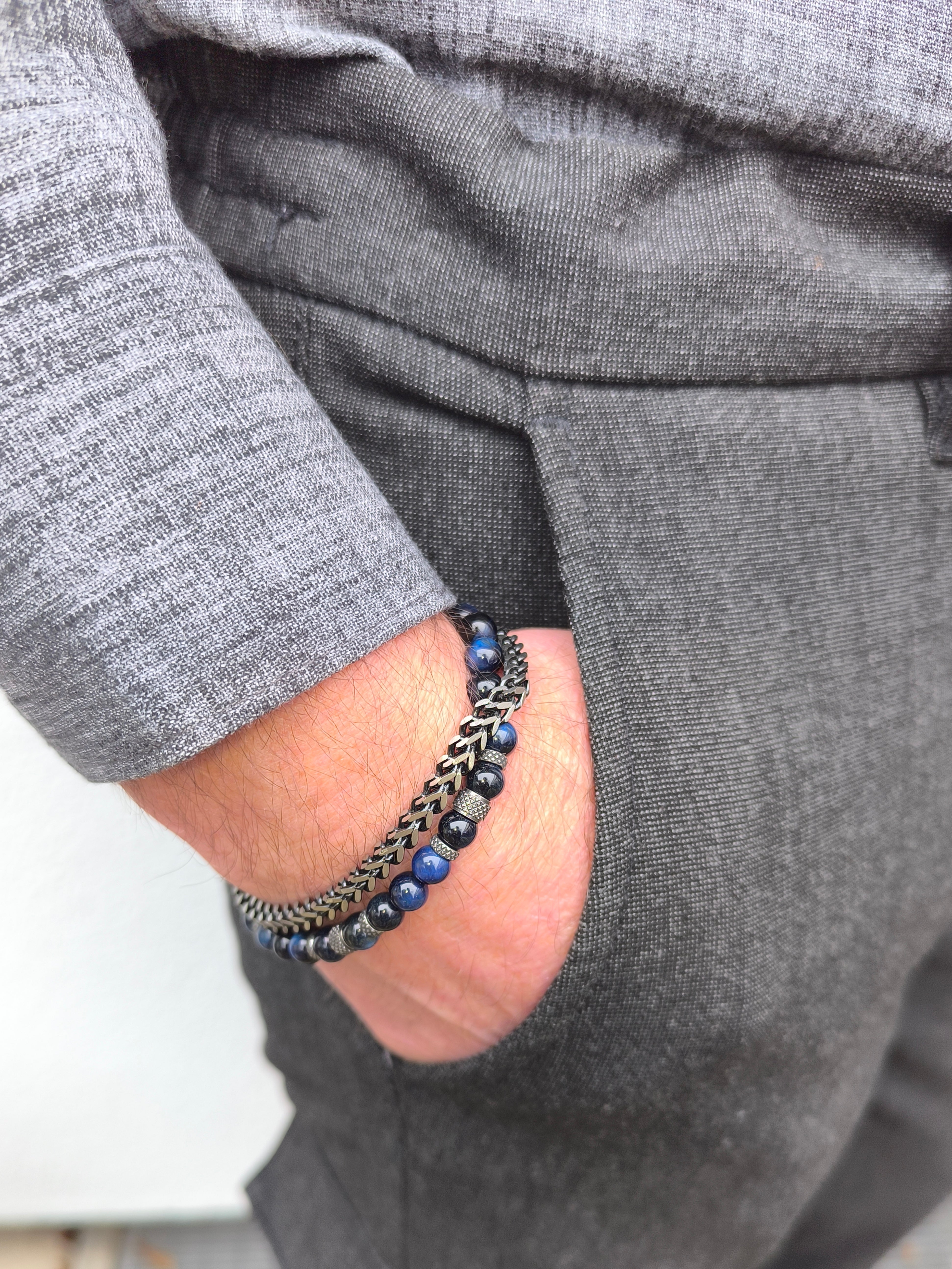 Doppel - Armband mit Perlen und Edelstahl