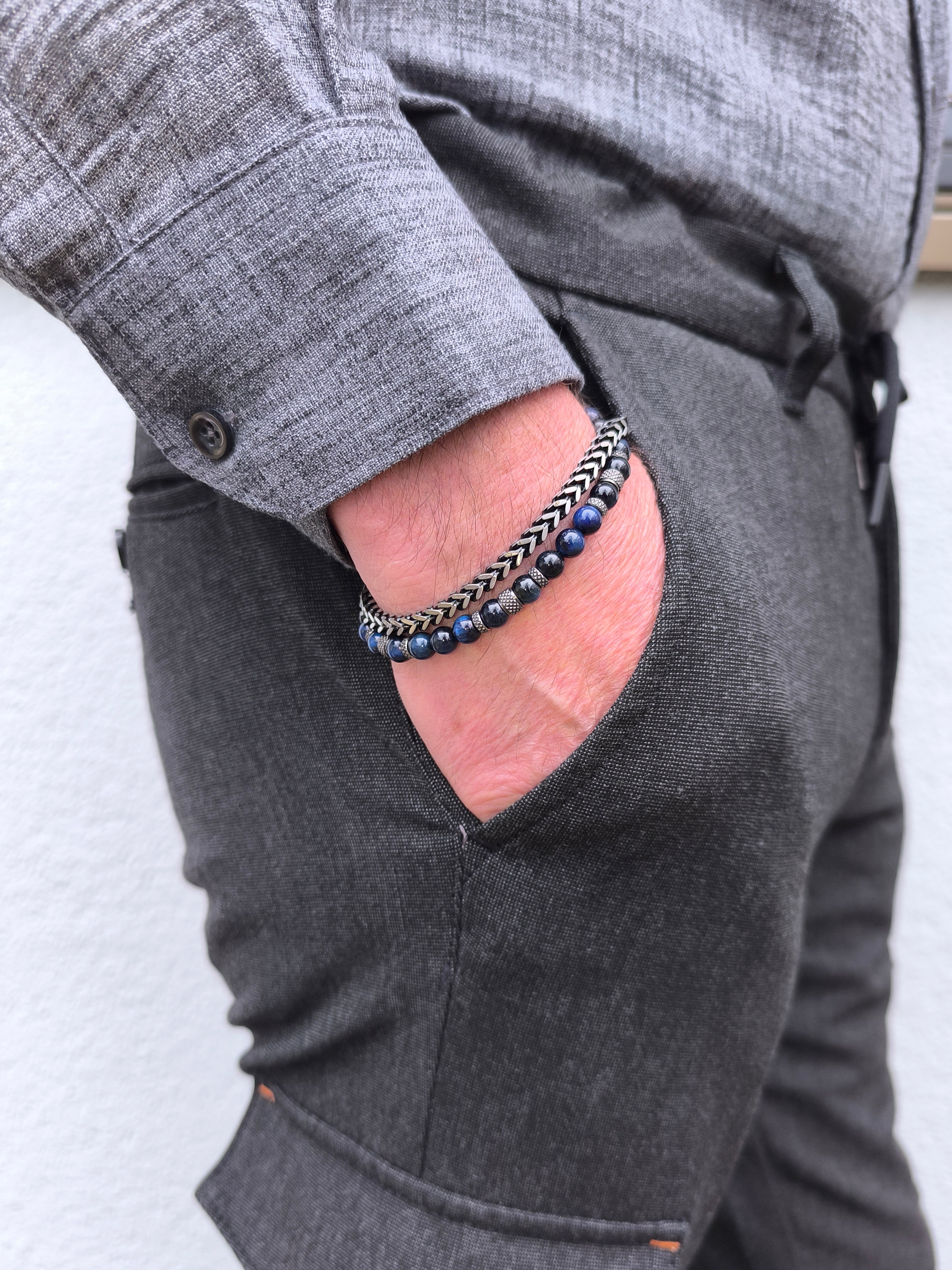 Doppel - Armband mit Perlen und Edelstahl