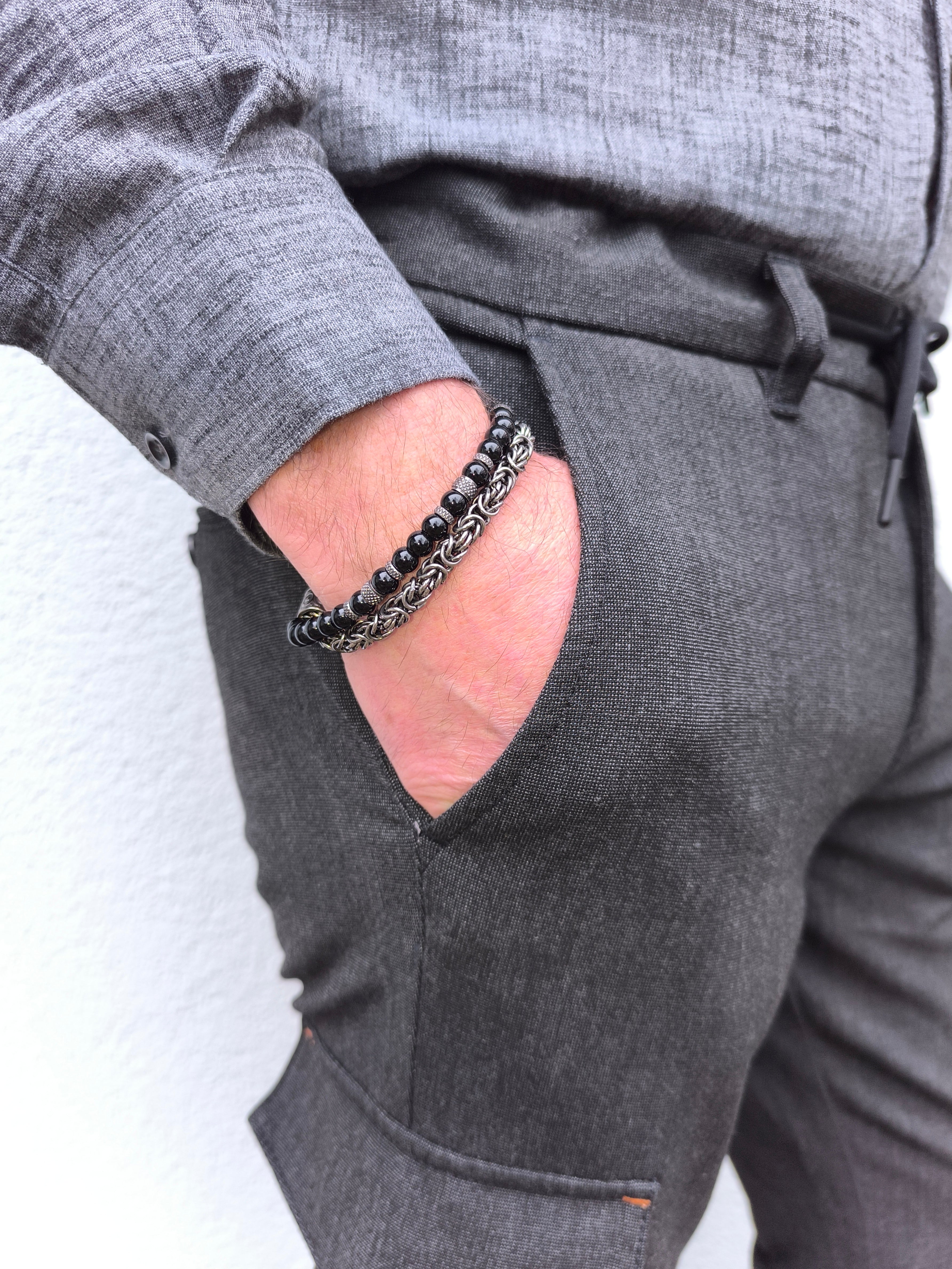 Herren Doppel - Armband "Nexus" in schwarz/silber