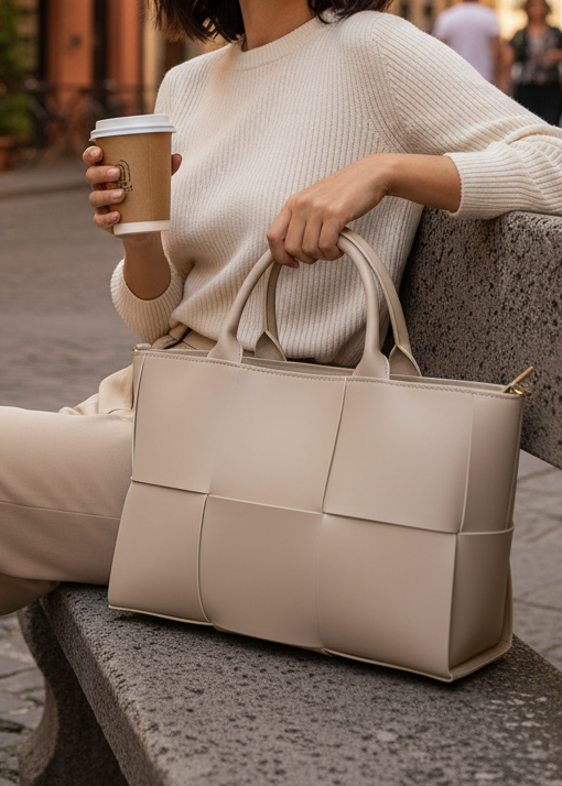 Stylische Handtasche beige aus Leder