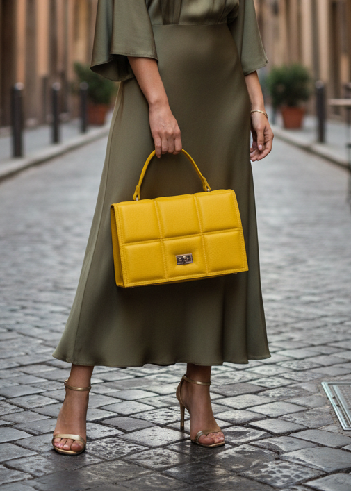 Lederhandtasche in Gelb inkl. langem Tragegurt