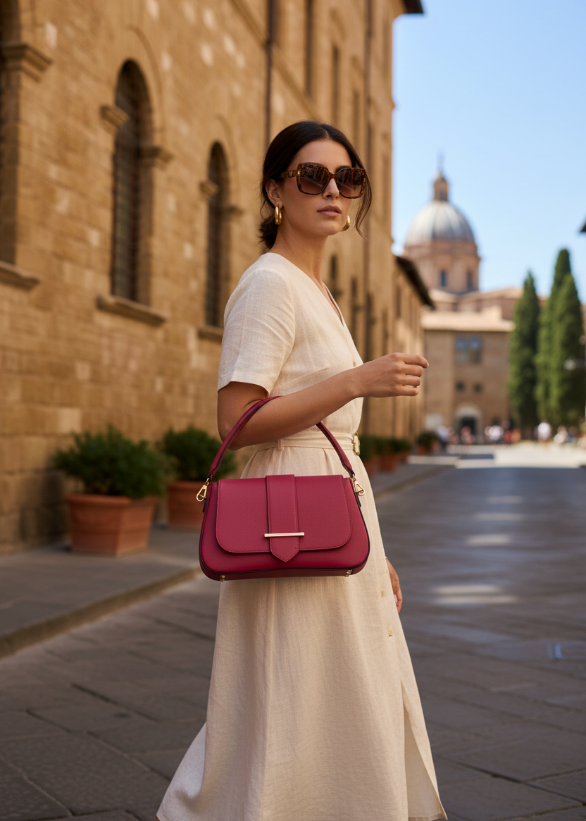 Mittelgroße Handtasche aus Leder in rot
