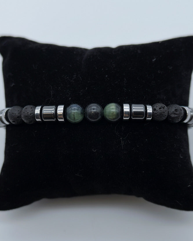 Armband mit Moosachat, Lava - und Hämatitperlen