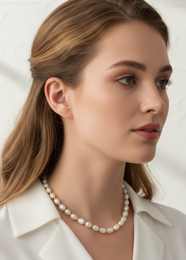 Süsswasser - Perlenkette mit Goldelementen