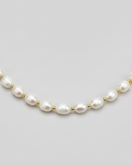 Süsswasser - Perlenkette mit Goldelementen