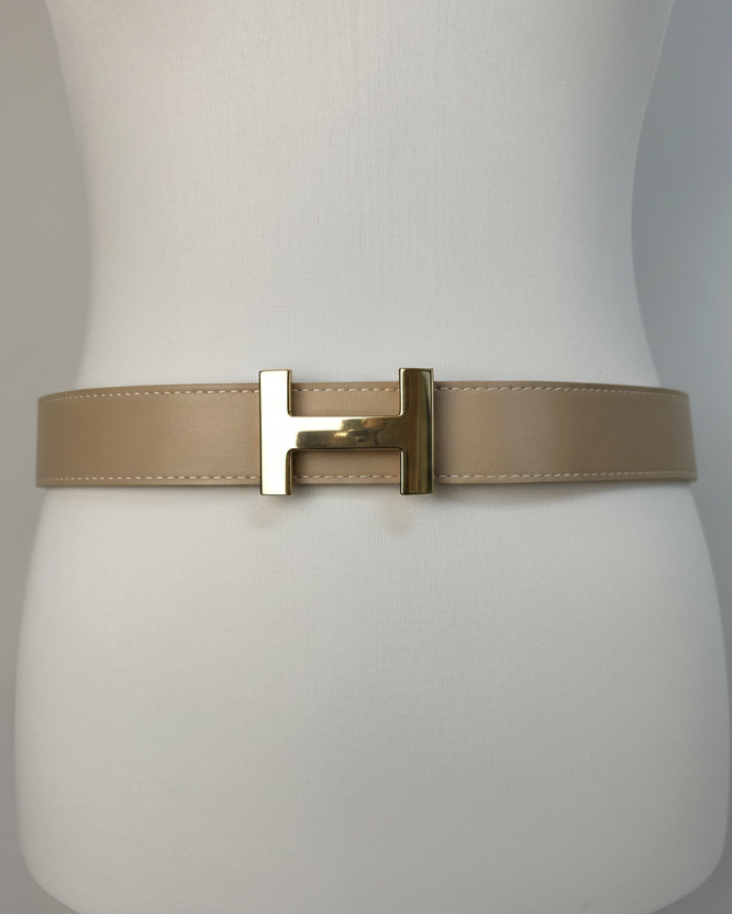 Ledergürtel mit goldener Schnalle in beige (95/105cm)