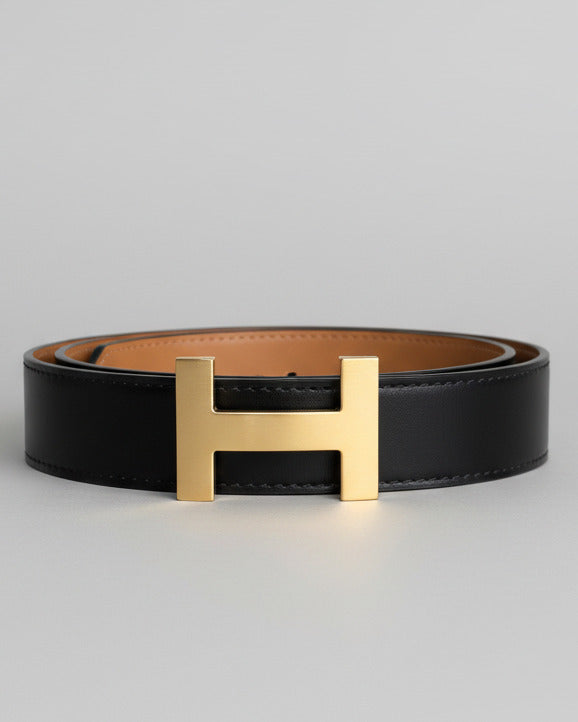 Ledergürtel mit goldener Schnalle in schwarz (95/105cm)