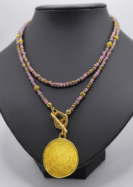 Lange Halskette mit kleinen Perlchen altrosa/gold