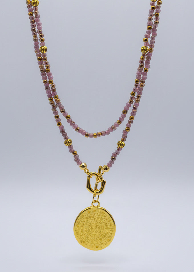 Lange Halskette mit kleinen Perlchen altrosa/gold