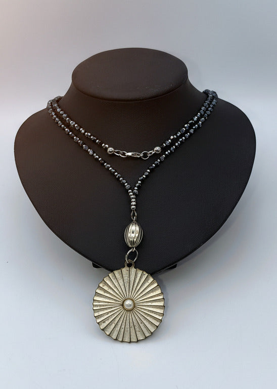 Lange Perlen Halskette "Lucky" nachtblau/silber