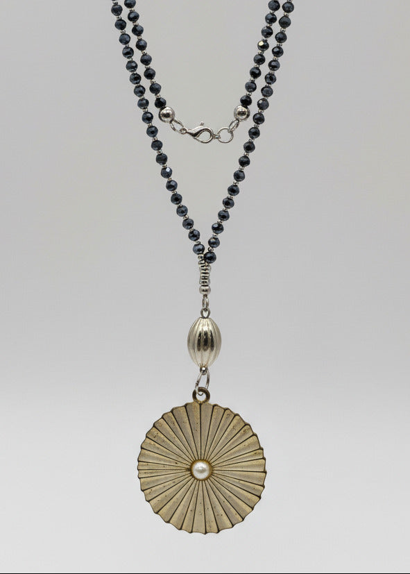 Lange Perlen Halskette "Lucky" nachtblau/silber