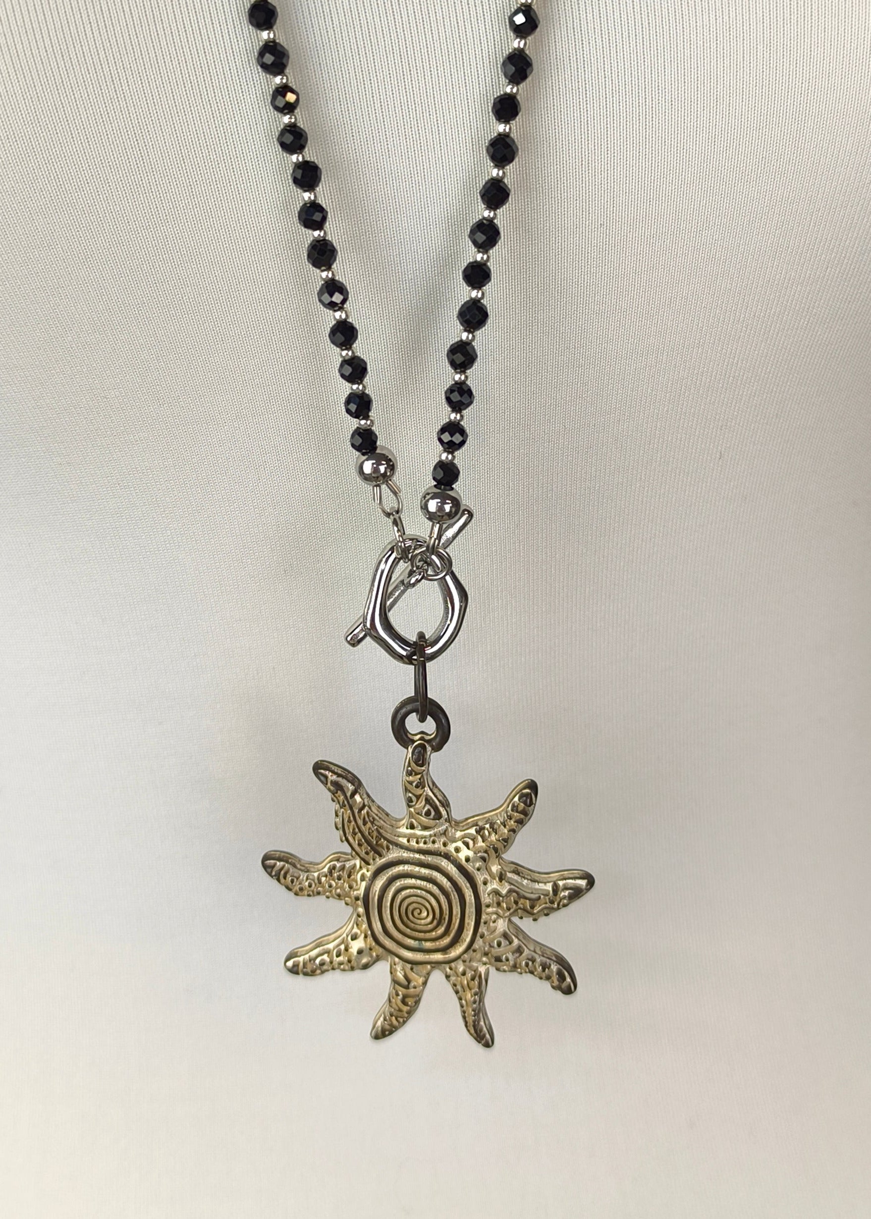 Lange Perlen Halskette "Sonne" schwarz/silber