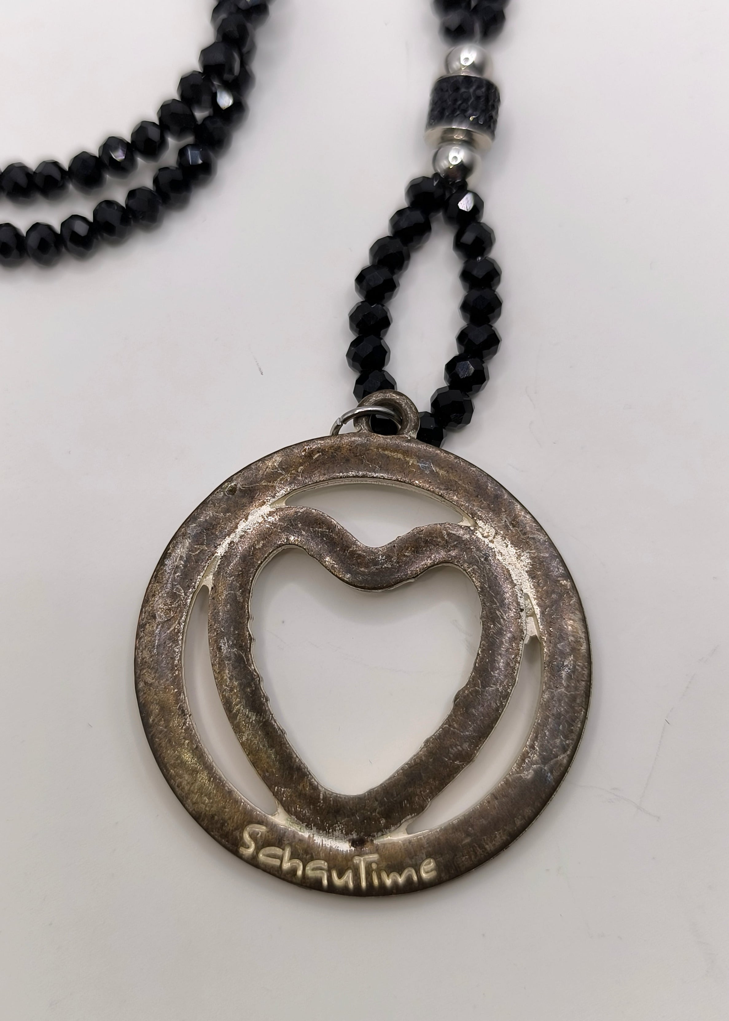 Lange Perlen Halskette "La Familia" schwarz/silber