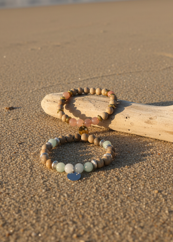 Armbänder aus Edelsteinen und Holz in 2 Varianten