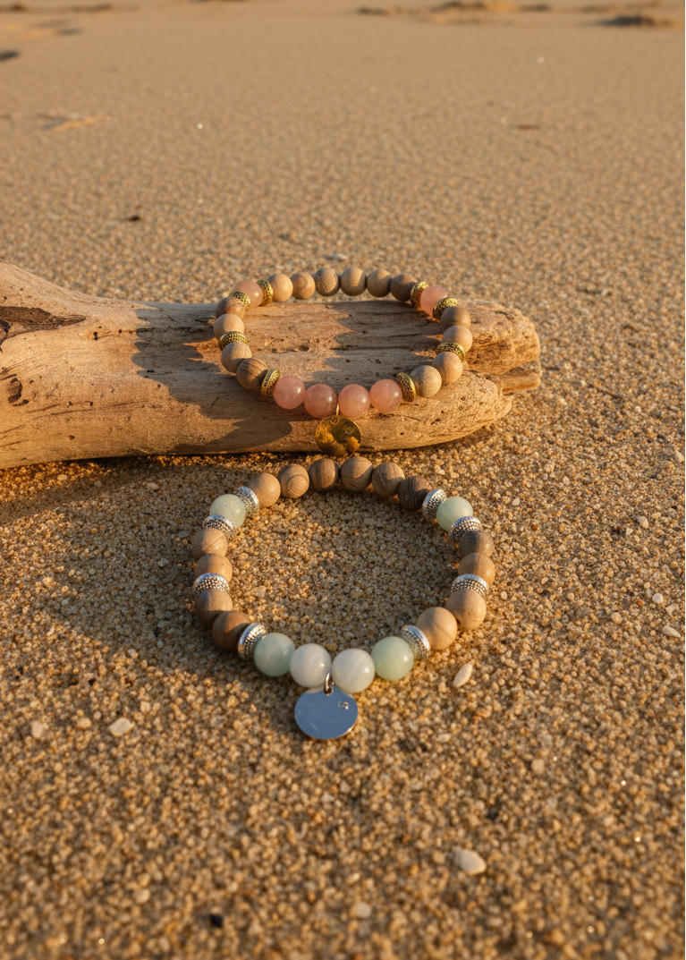 Armbänder aus Edelsteinen und Holz in 2 Varianten