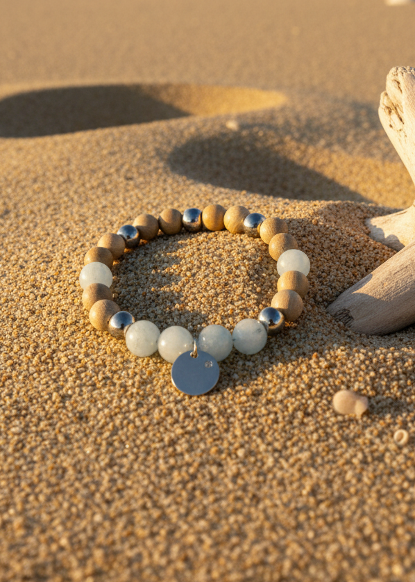 Armbänder aus Aquamarine/Citrin und Holz in 2 Grössen