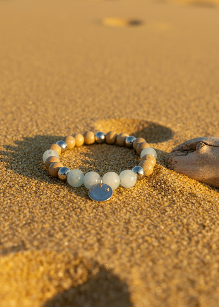 Armbänder aus Aquamarine/Citrin und Holz in 2 Grössen