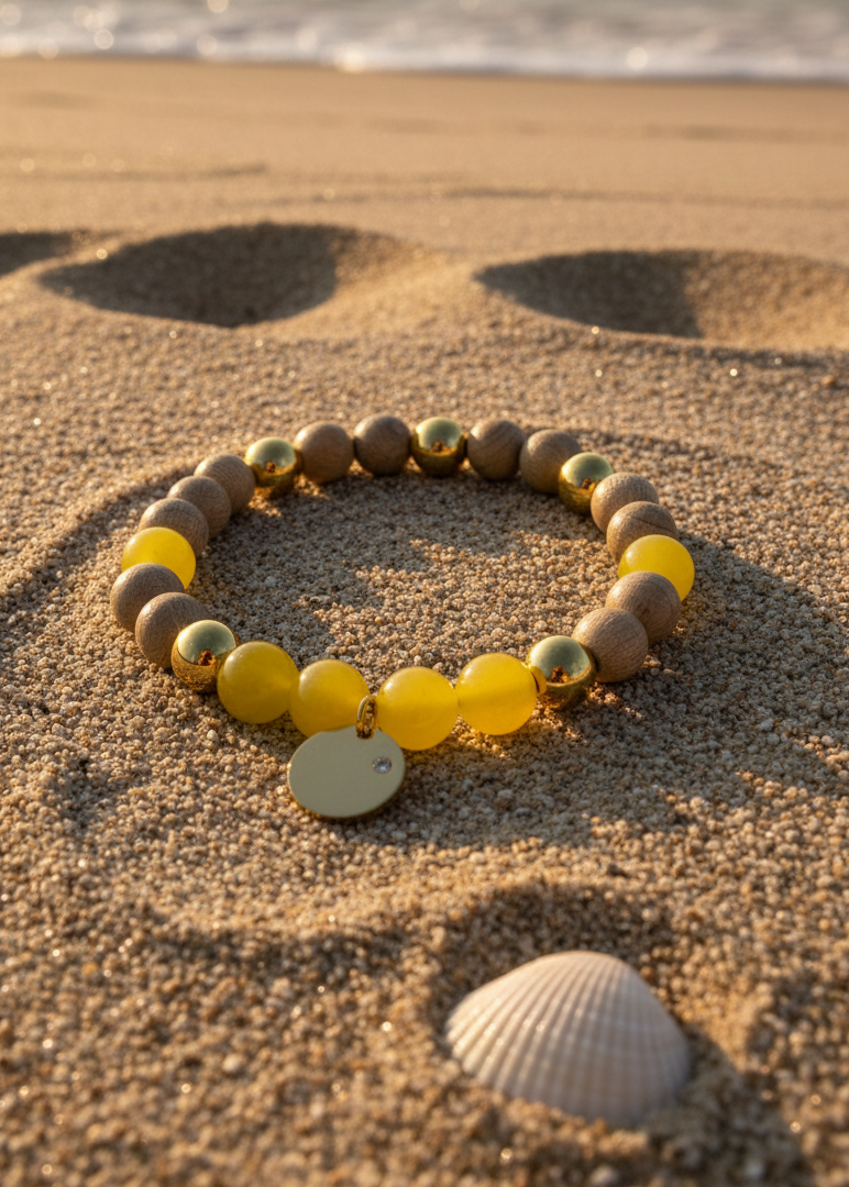 Armbänder aus Aquamarine/Citrin und Holz in 2 Grössen