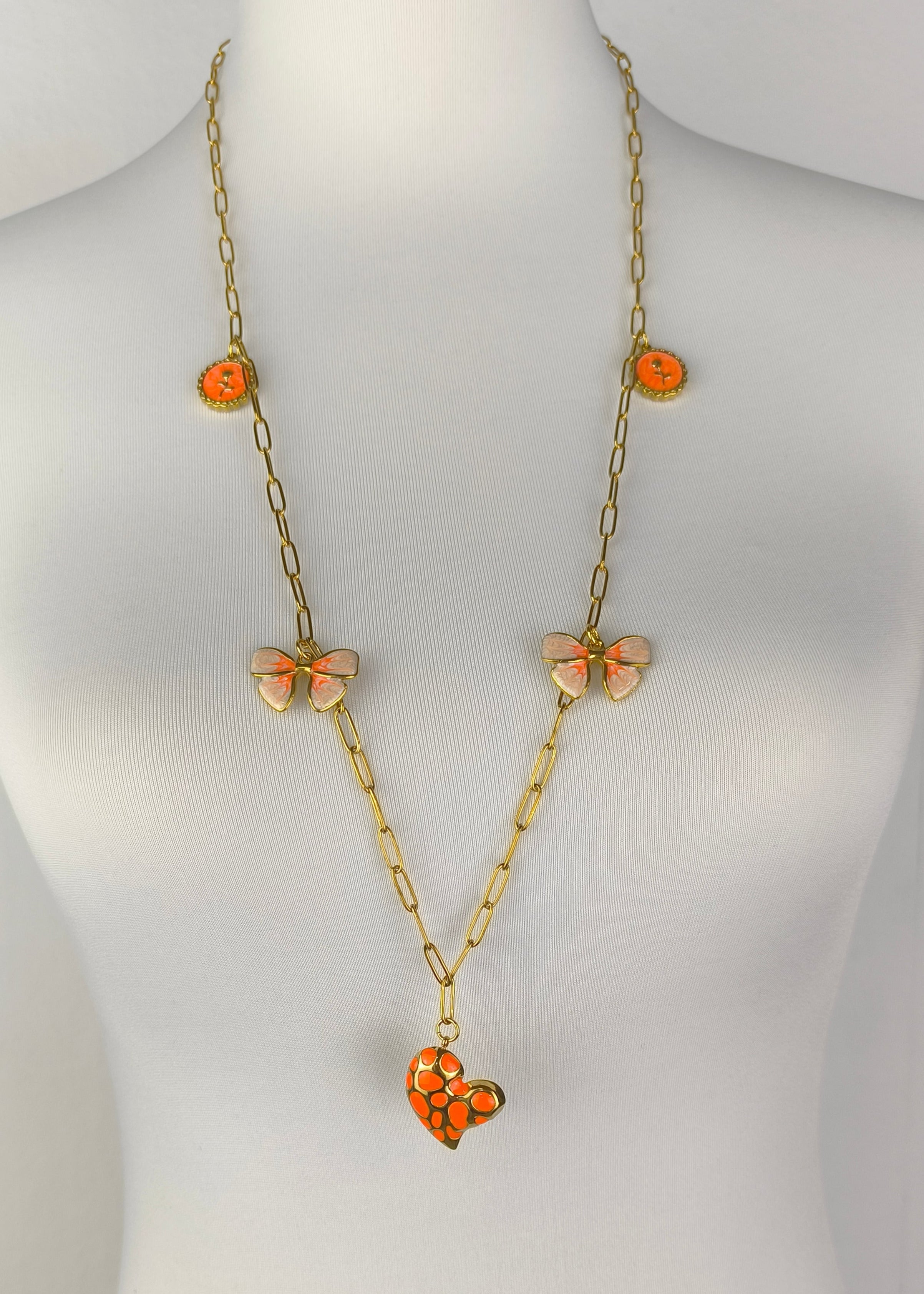 Halskette lang mit verschiedenen Charms goldfarben/orange