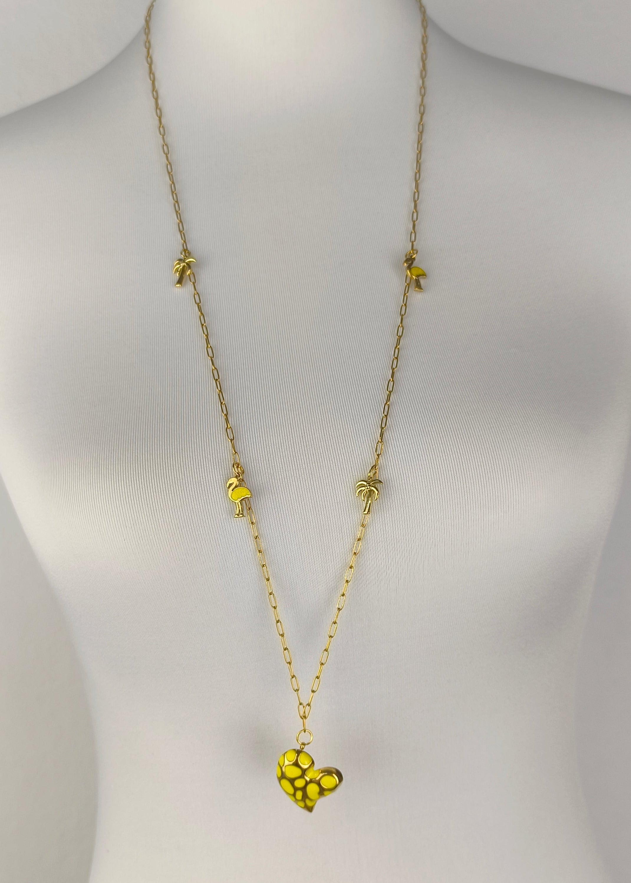 Halskette lang mit verschiedenen Charms goldfarben/gelb