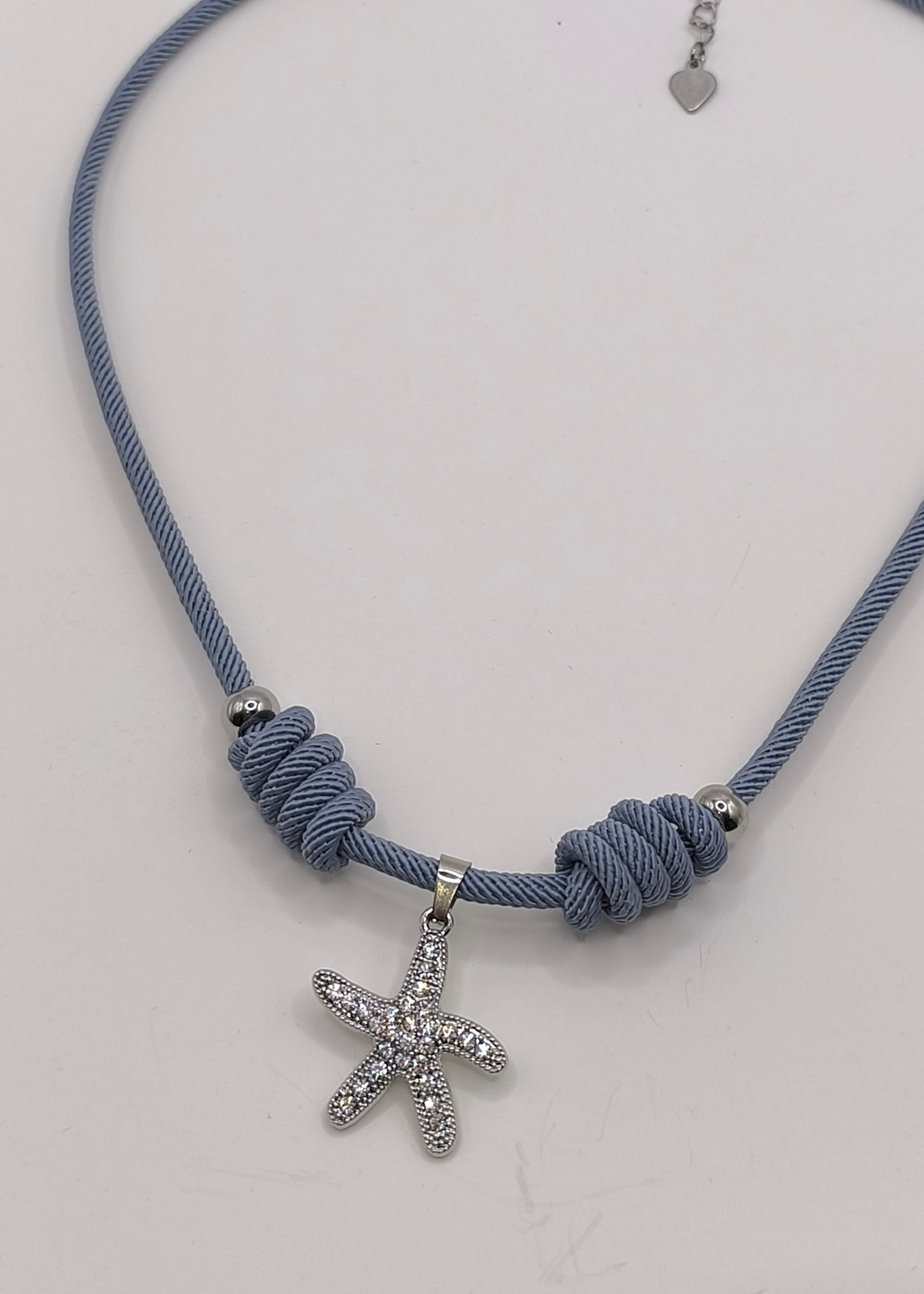 Halskette aus Seil jeansblau mit silbernem Seestern