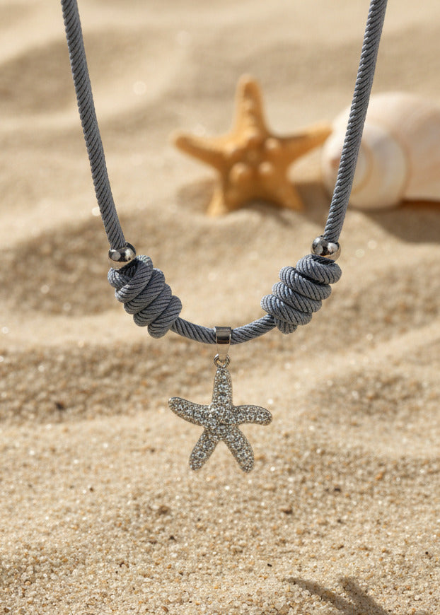 Halskette aus Seil jeansblau mit silbernem Seestern