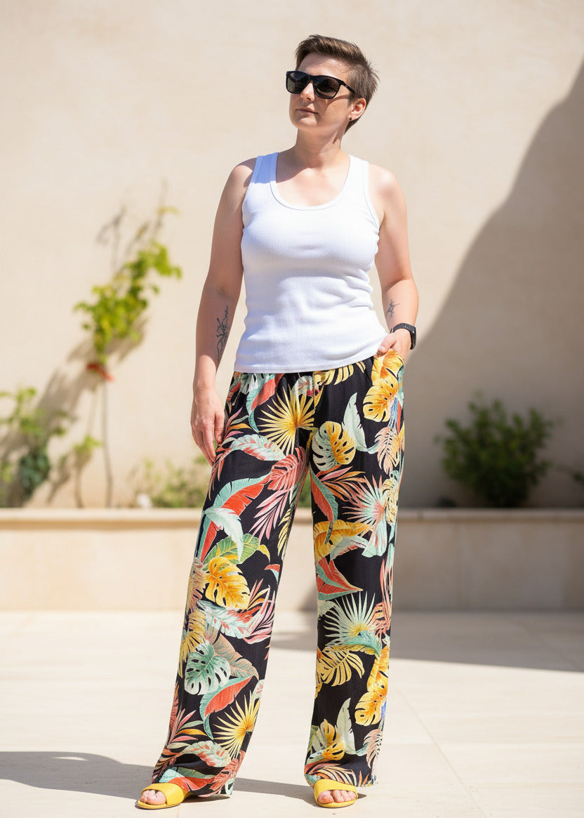 Leichte Marlene Hose Schwarz/Mehrfarbig (36-40)