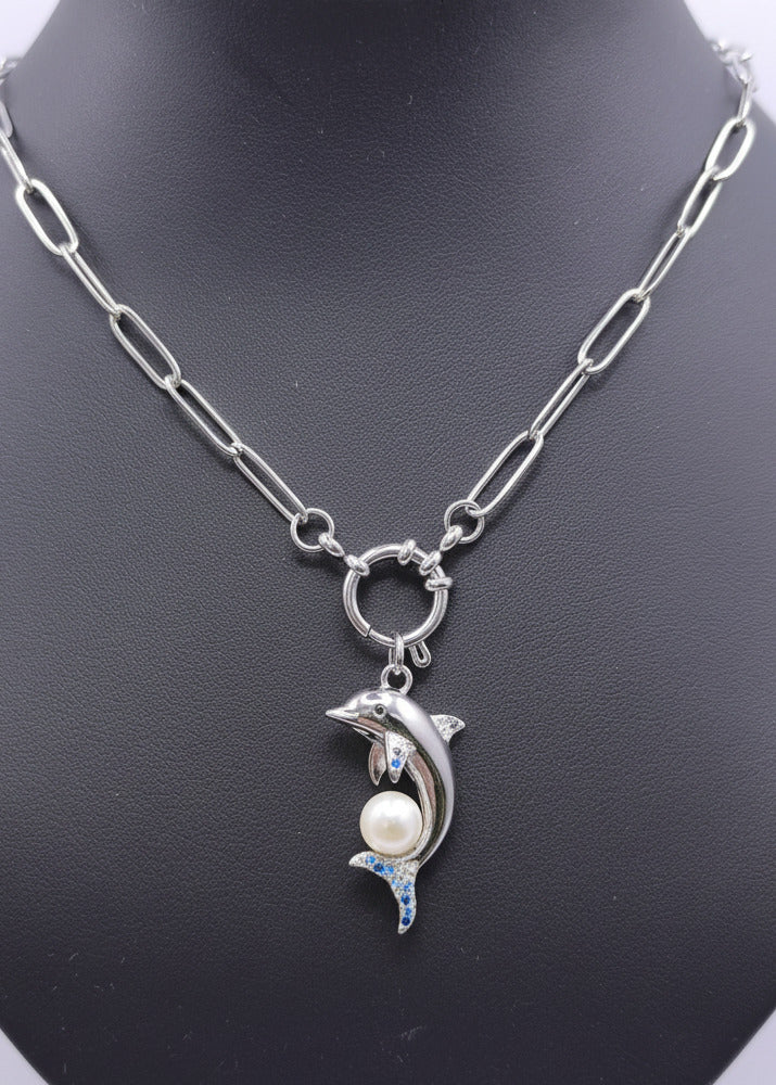 Edelstahl Halskette "Delfin" silber