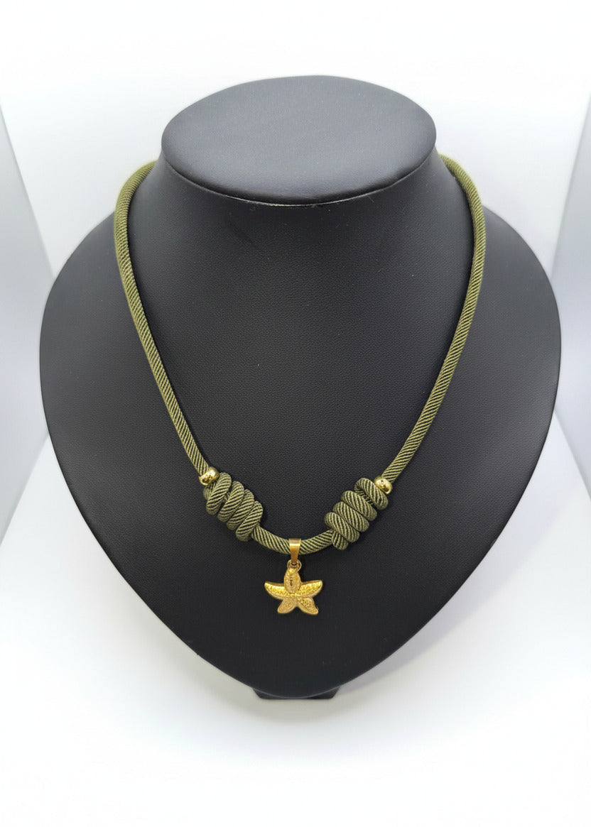 Halskette aus Seil khaki mit goldenem Seestern