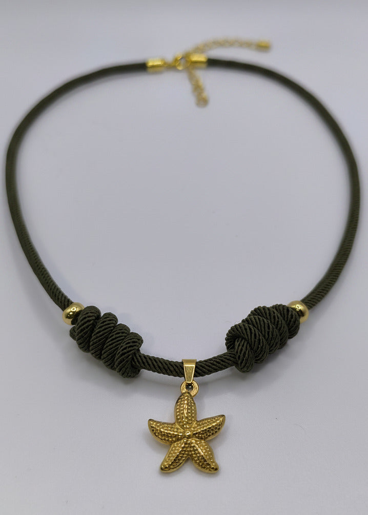 Halskette aus Seil khaki mit goldenem Seestern