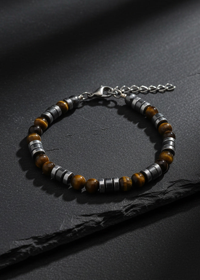 Perlen Armband mit gelben Tigeraugen und Hämatit