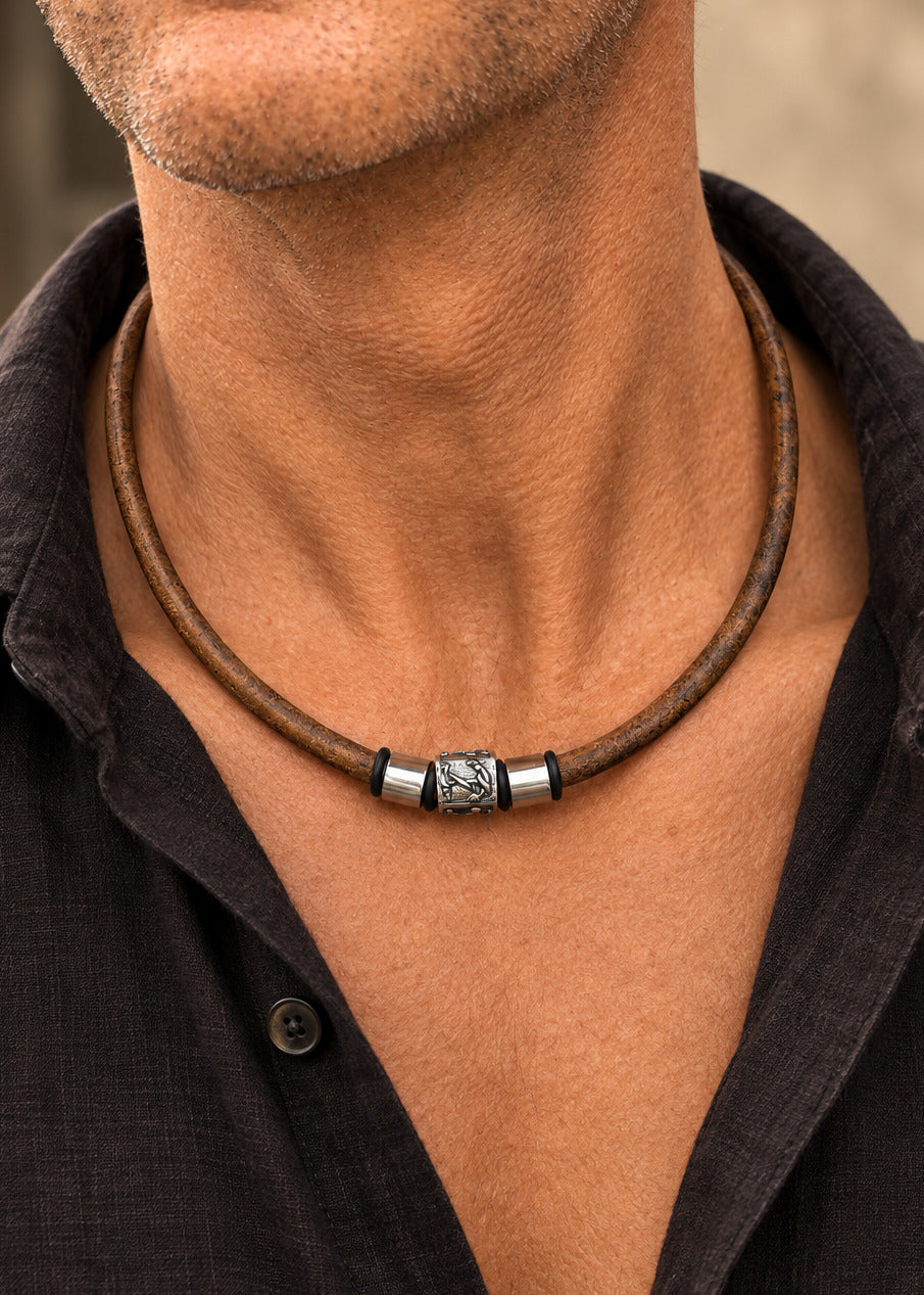 Leder Halskette Herren Braun