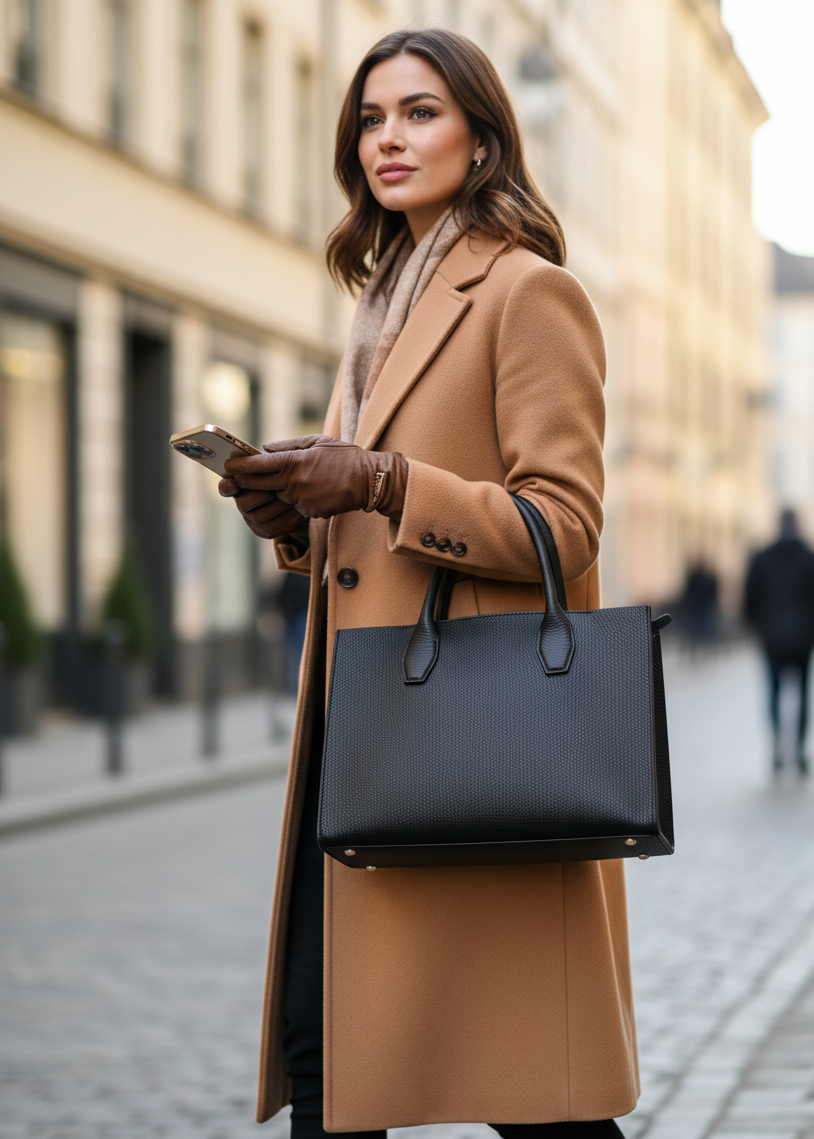 Mittelgroße Handtasche aus Leder in schwarz