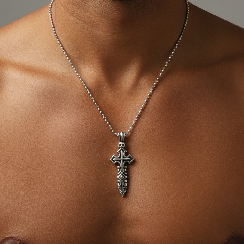 Robuste Edelstahl Halskette silber antik