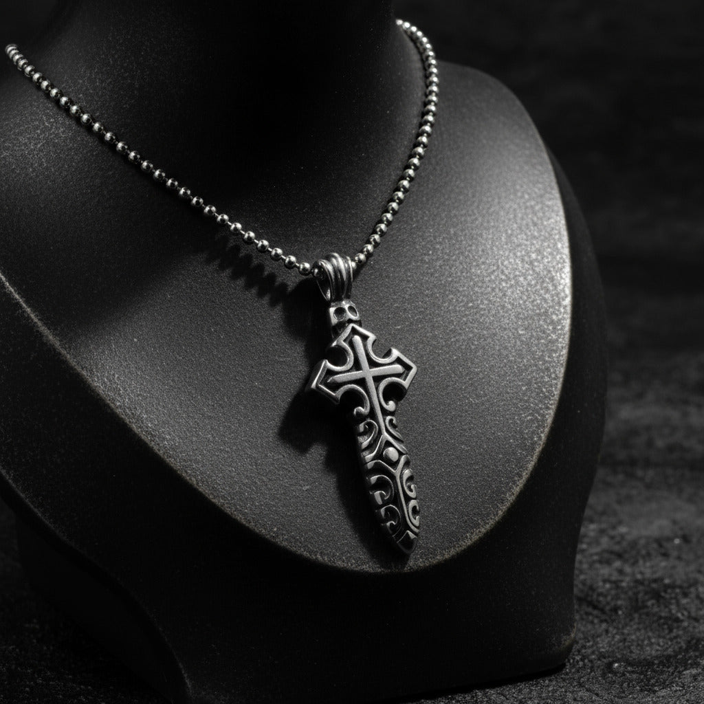 Robuste Edelstahl Halskette silber antik