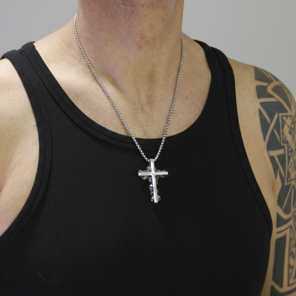 Edelstahl Kreuzkette mit Sculls