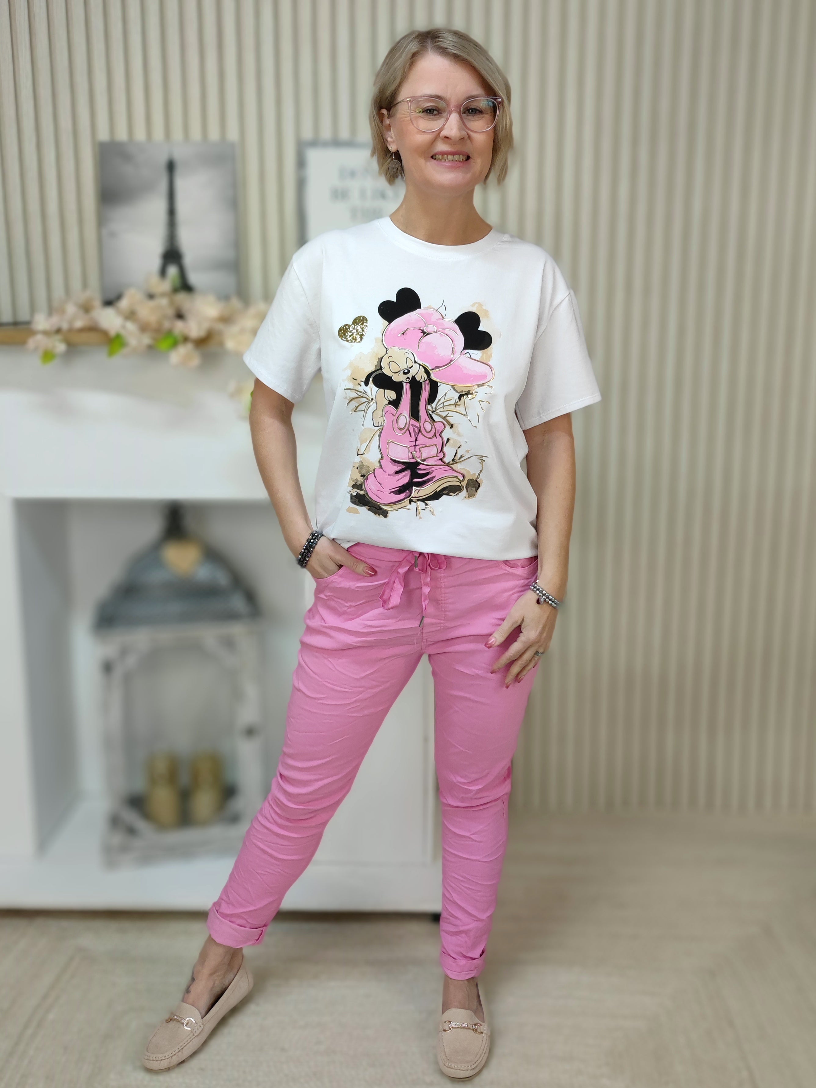 T-Shirt "Little Dog" weiß/rosa (36-40/42-46)