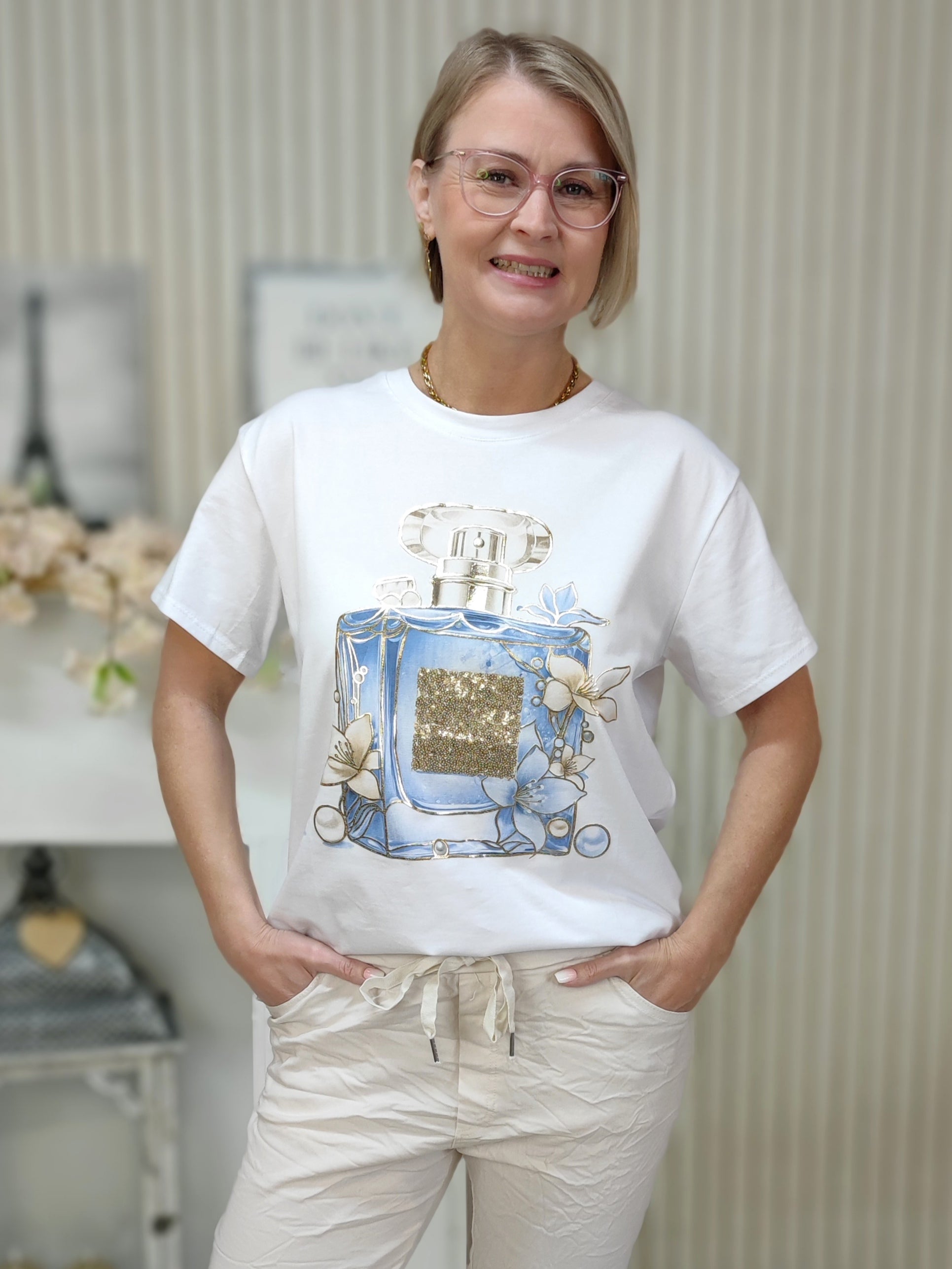 T-Shirt "Flacon" weiß/hellblau (36-40/42-46)