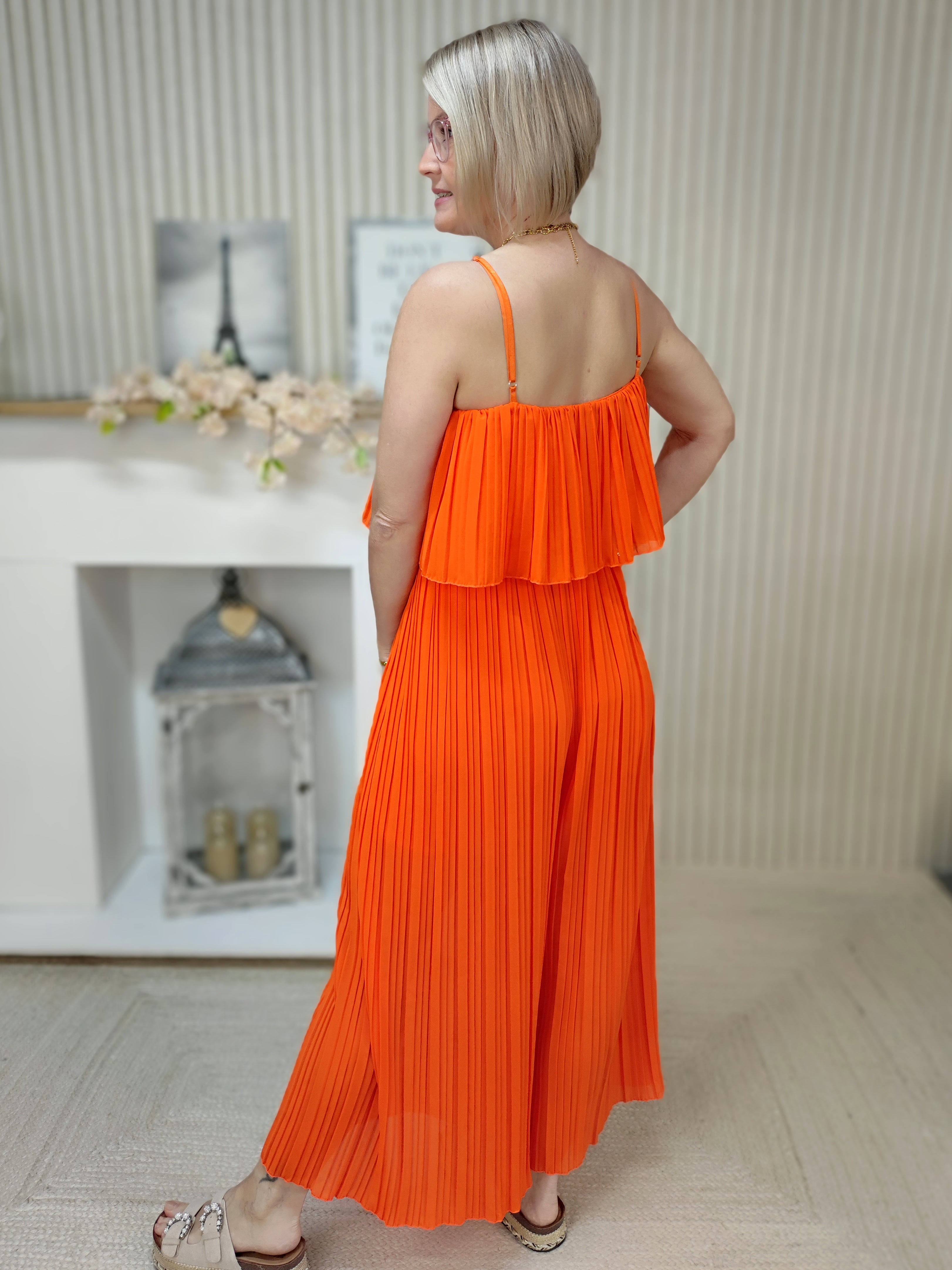 Plissee Jumpsuit mit weitem Bein orange (36-42)