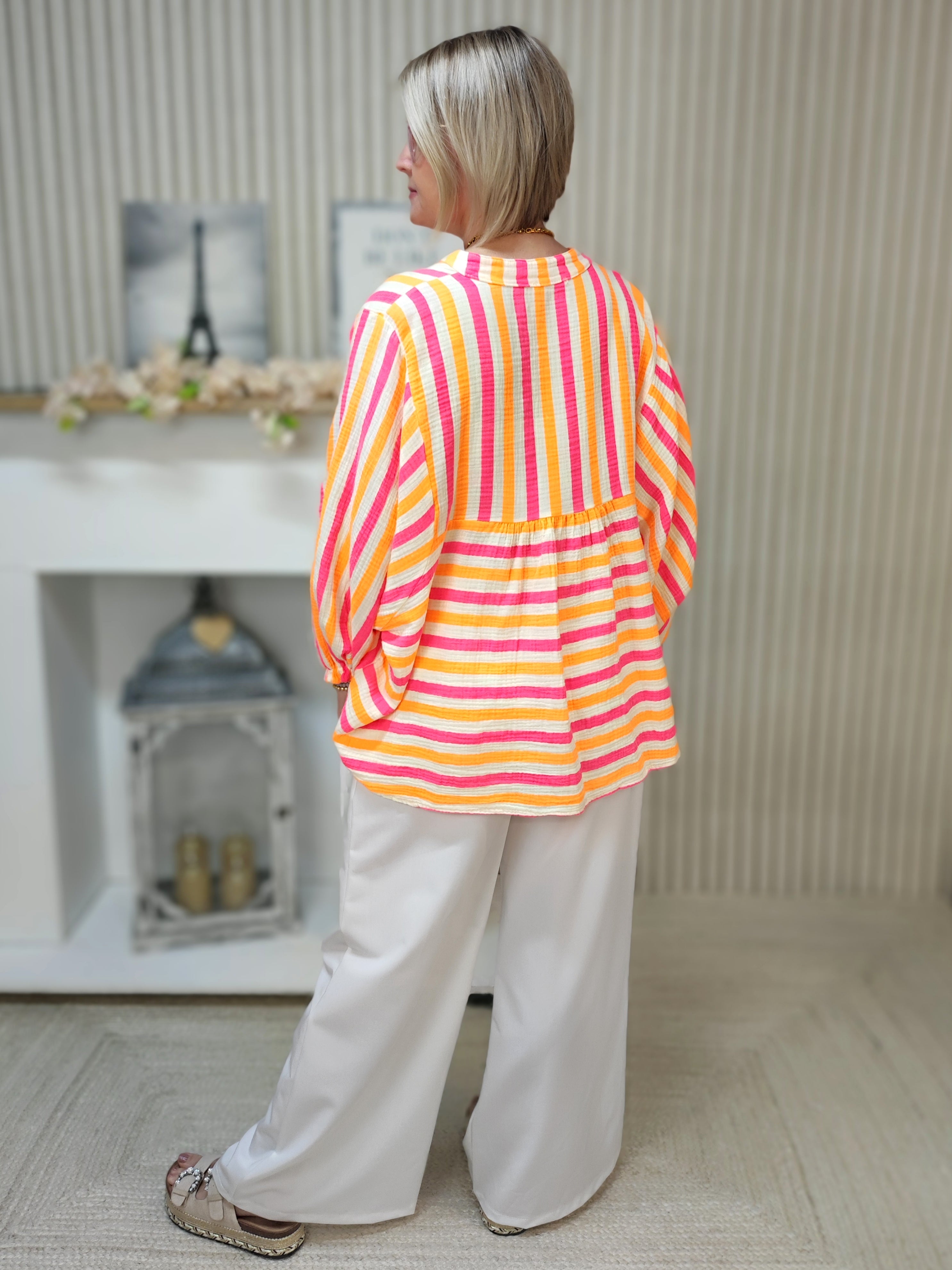 Musselin Bluse - Neon gestreift (40-44)
